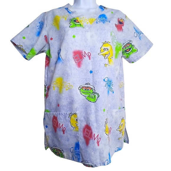 Sesame Street Other - Sesame Street Women S Scrub Top Elmo Cookie Monster Big Bird Kidcore Y2K Medical
